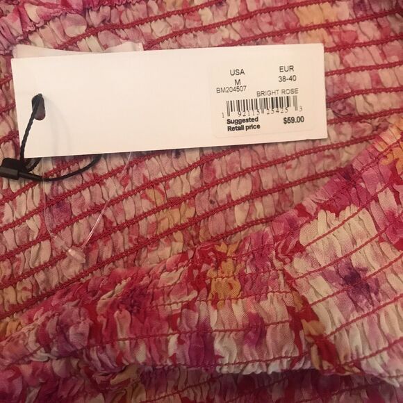 NWT BB Dakota Steve Madden Woman's Bright Rose Floral Compass Smocked Top Size M - Picture 12 of 12